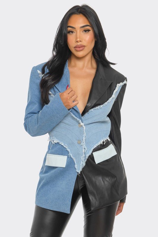 Denim and Leather Patchwork Blazer