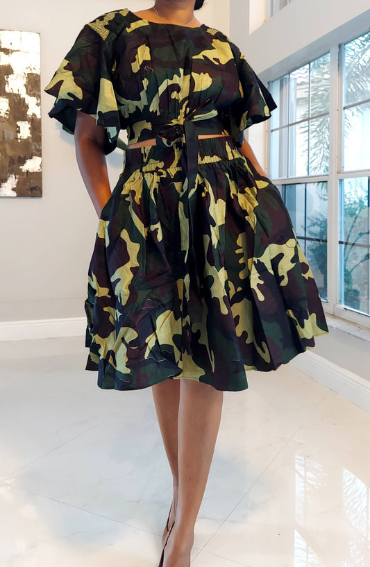 Camouflage Short Skirt & Crop Top Set