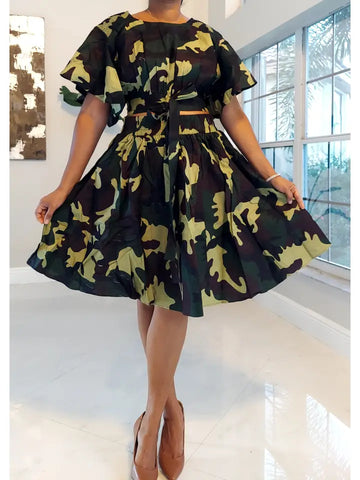 Camouflage Skirt & Crop Top Set