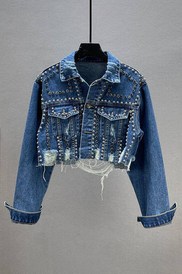 Studded Distressed Denim Jacket