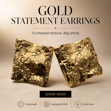 Gold Square Hammered Post Back Earrings