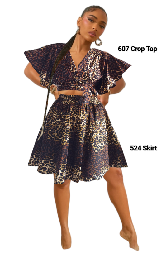 Leopard Skirt & Crop Top Set