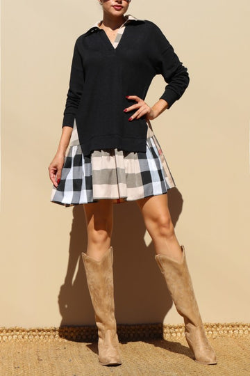 Layered Shirt Knit Top Mini Dress