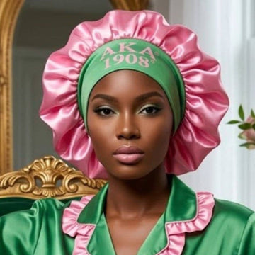 AKA Green Silky Satin & Contrast Band Sleep Bonnet