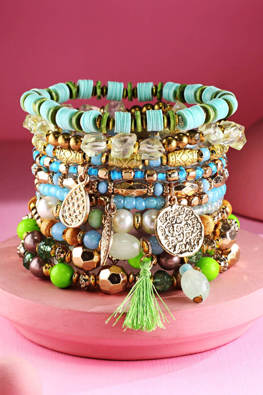 10 Layered  Multi-Bead Bohemian Stretch Bracelet