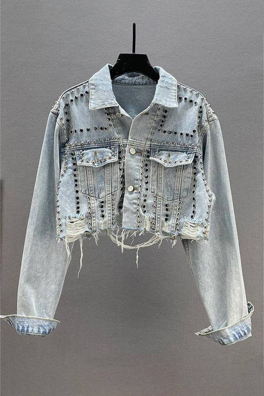 Studded Distressed Denim Jacket