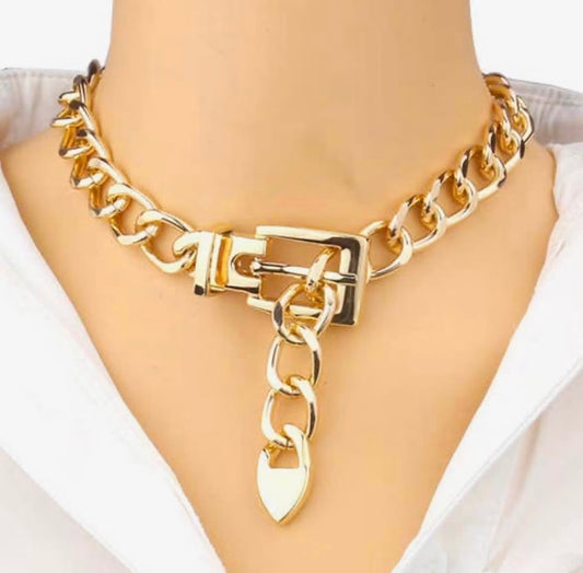 Chunky Chain Belt Buckle Necklace