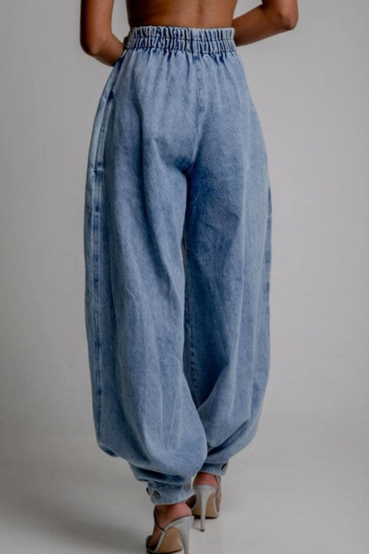 High Waisted Wide Leg Denim Pants