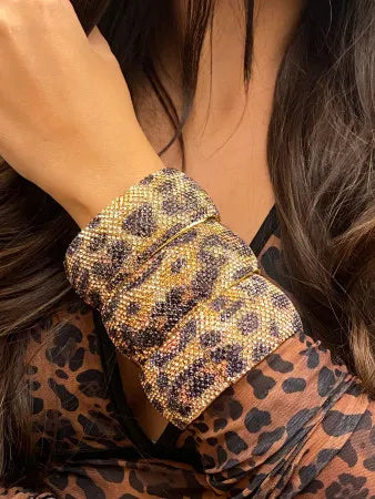 Leopard Bling Hinge Bangle Bracelet