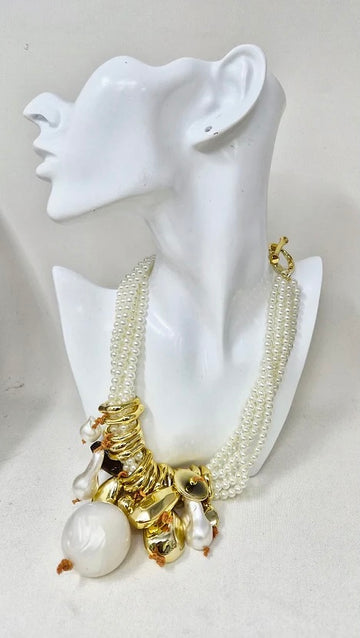 Pearl Charm Statement Necklace