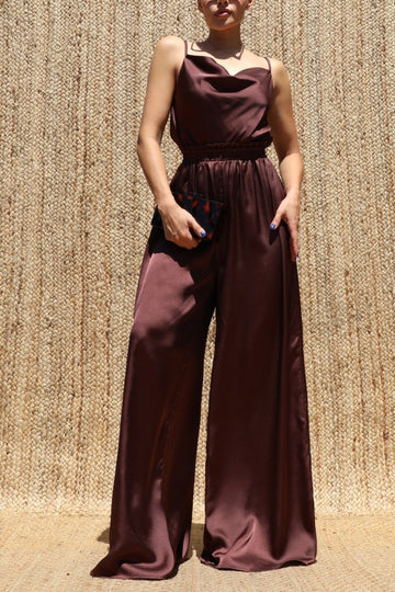 Cowl Neck Satin Jumpsuit