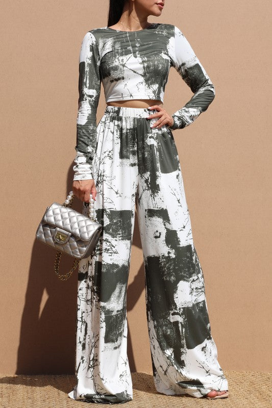 Tie Dye Knit Top And Pants Set