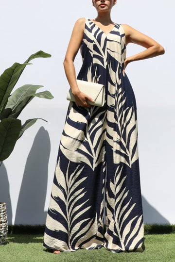 Leaf Print Loose Fit Jumpsuit