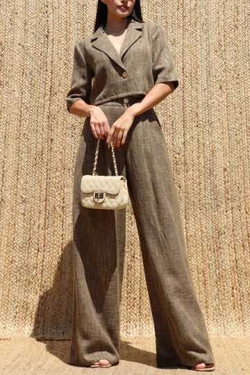 Textured One Button Jacket & Pants Set