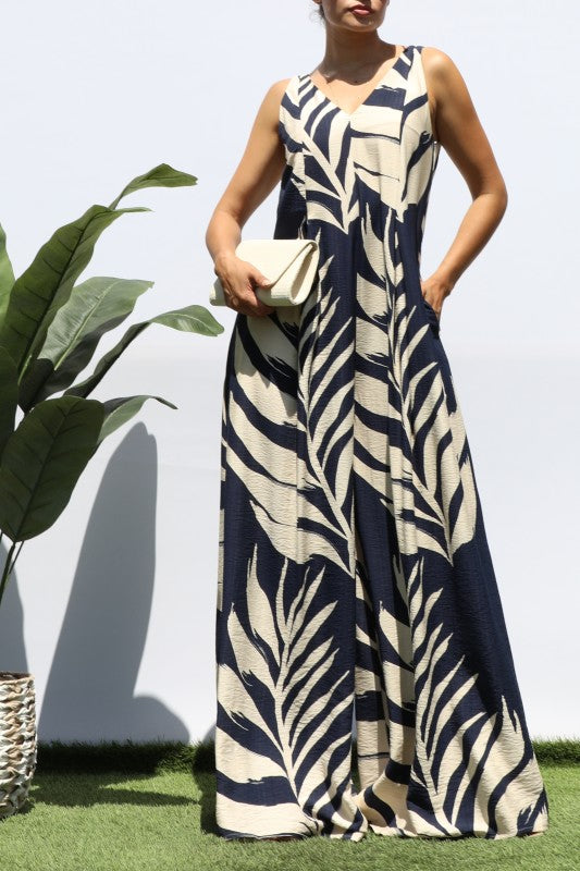 Leaf Print Loose Fit Jumpsuit