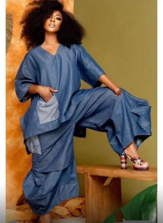 Denim Palazzo Pants Set