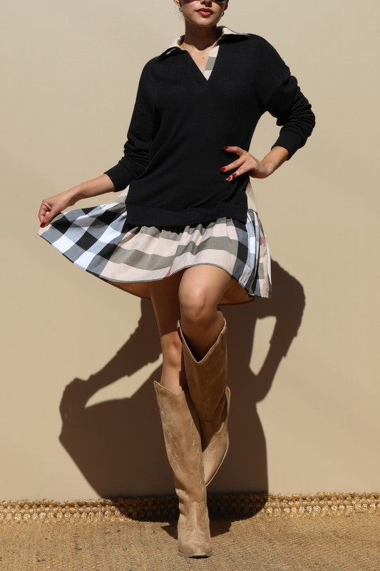Layered Shirt Knit Top Mini Dress