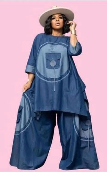 Denim Palazzo Pants Set
