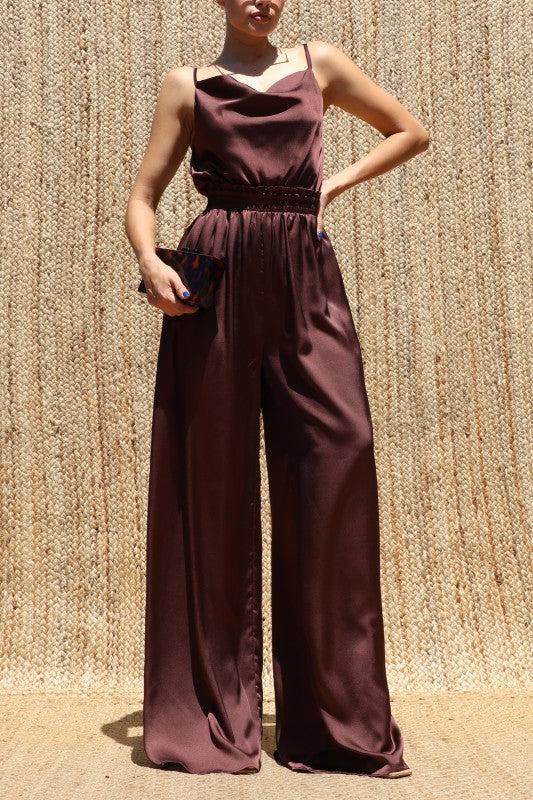 Cowl Neck Satin Jumpsuit