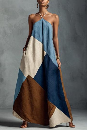 Halter Neck Color Block Dress