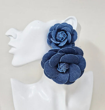 Double Rose Denim Earrings