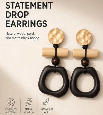 Geometric Wood Matte Gold Earrings