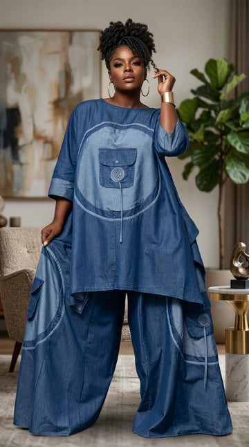 Denim Palazzo Pants Set