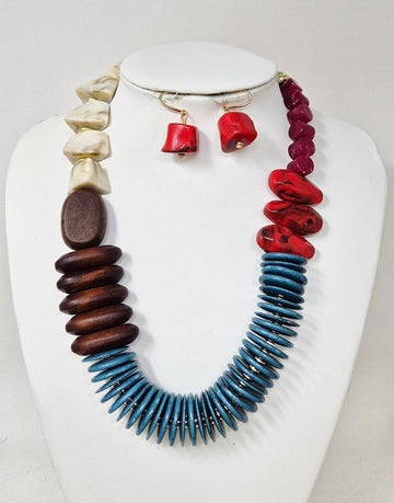 Wood Geometric Wood & Acrylic Statement Necklace