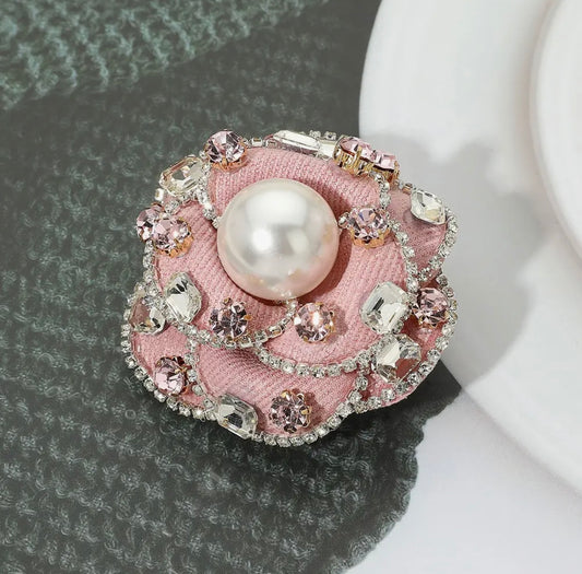 Rhinestone Embellished Pearl Accent Flower Pin Brooch Hair Clip