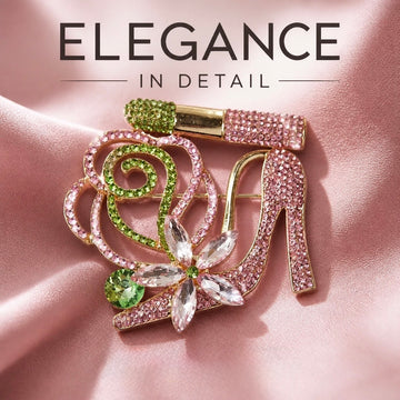 Bling Pink & Green Stiletto Lipstick Brooch