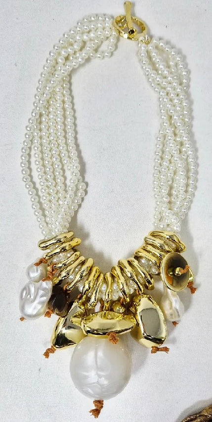 Pearl Charm Statement Necklace