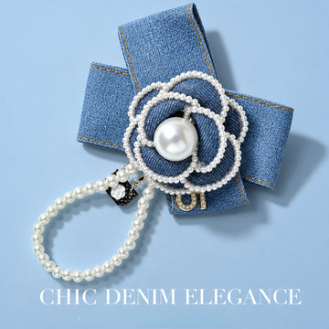 Denim Pearl Brooch Hair Clip