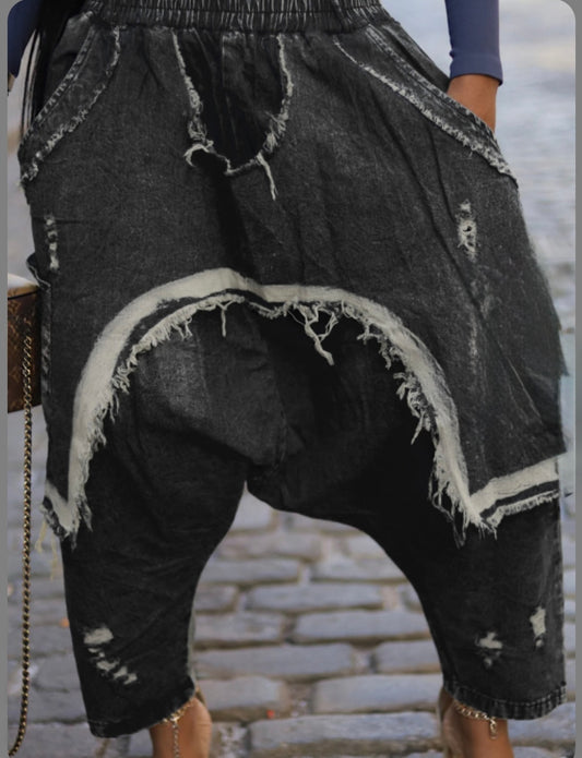 Harem Jeans Baggy Cargo Hippie Patchwork Denim