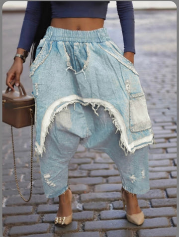 Harem Jeans Baggy Cargo Hippie Patchwork Denim