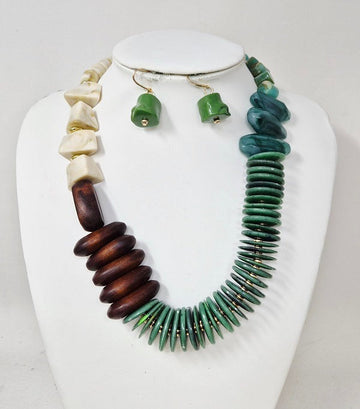 Wood Geometric Wood & Acrylic Statement Necklace