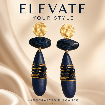 Navy Acrylic Wood Earrings