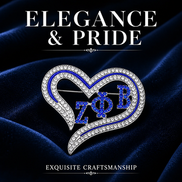 ZPB Sorority Heart Blue Bling Brooch