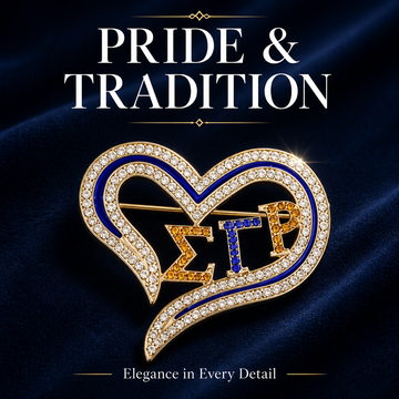 SGRHO Sorority Heart Blue Gold Bling Brooch