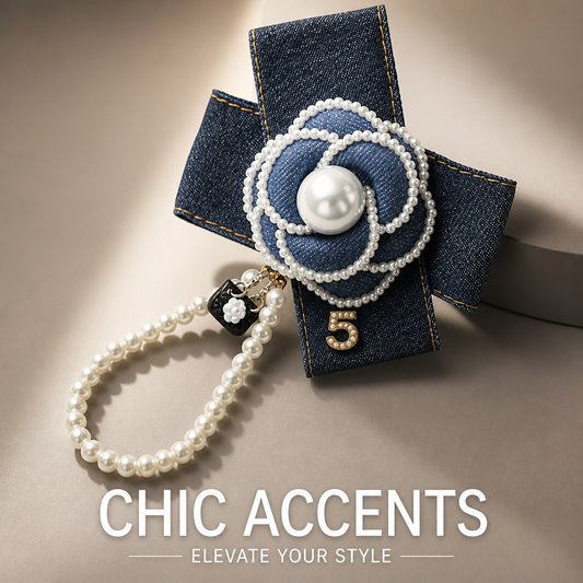 Denim Pearl Brooch Hair Clip