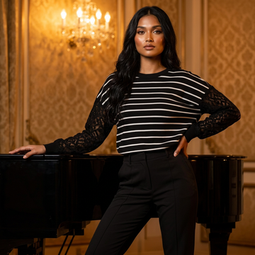 Lace Sleeves Stretchy Long Sleeve Tee