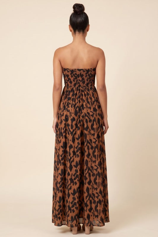 Animal Print Mocked Tube Wide Leg Jumpsuit