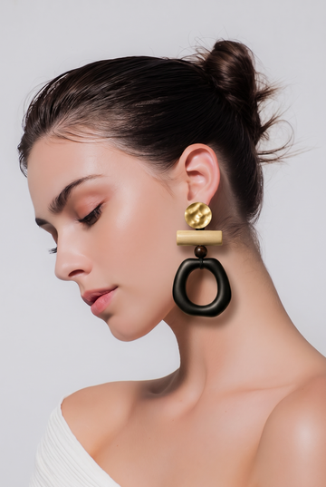Geometric Wood Matte Gold Earrings