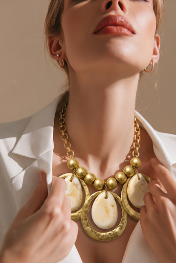 Gold Matte Cream Stone Necklace