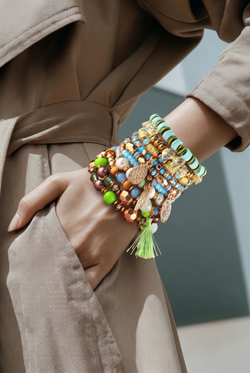 10 Layered  Multi-Bead Bohemian Stretch Bracelet
