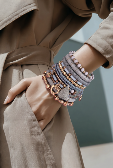 12 Layered Mixed Beaded  Bracelet Set