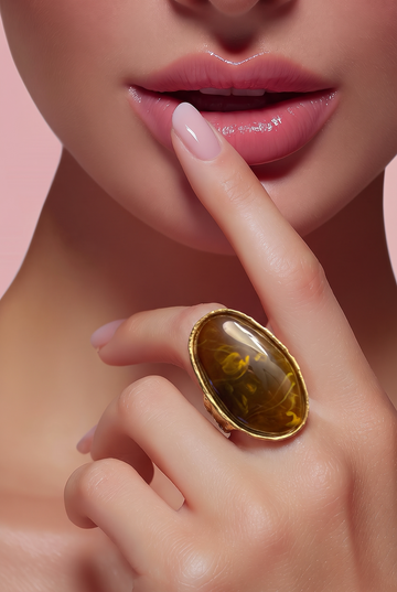 Oversized Bold Oval Stone Accent Stretch Ring