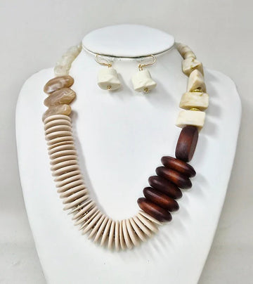 Wood Geometric Wood & Acrylic Statement Necklace
