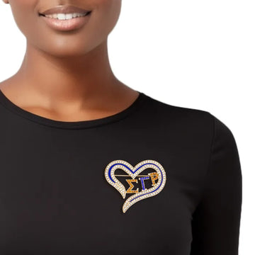 SGRHO Sorority Heart Blue Gold Bling Brooch