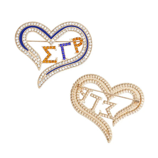 SGRHO Sorority Heart Blue Gold Bling Brooch