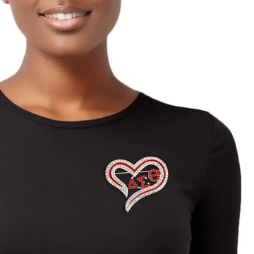 DST Sorority Heart Red Bling Brooch